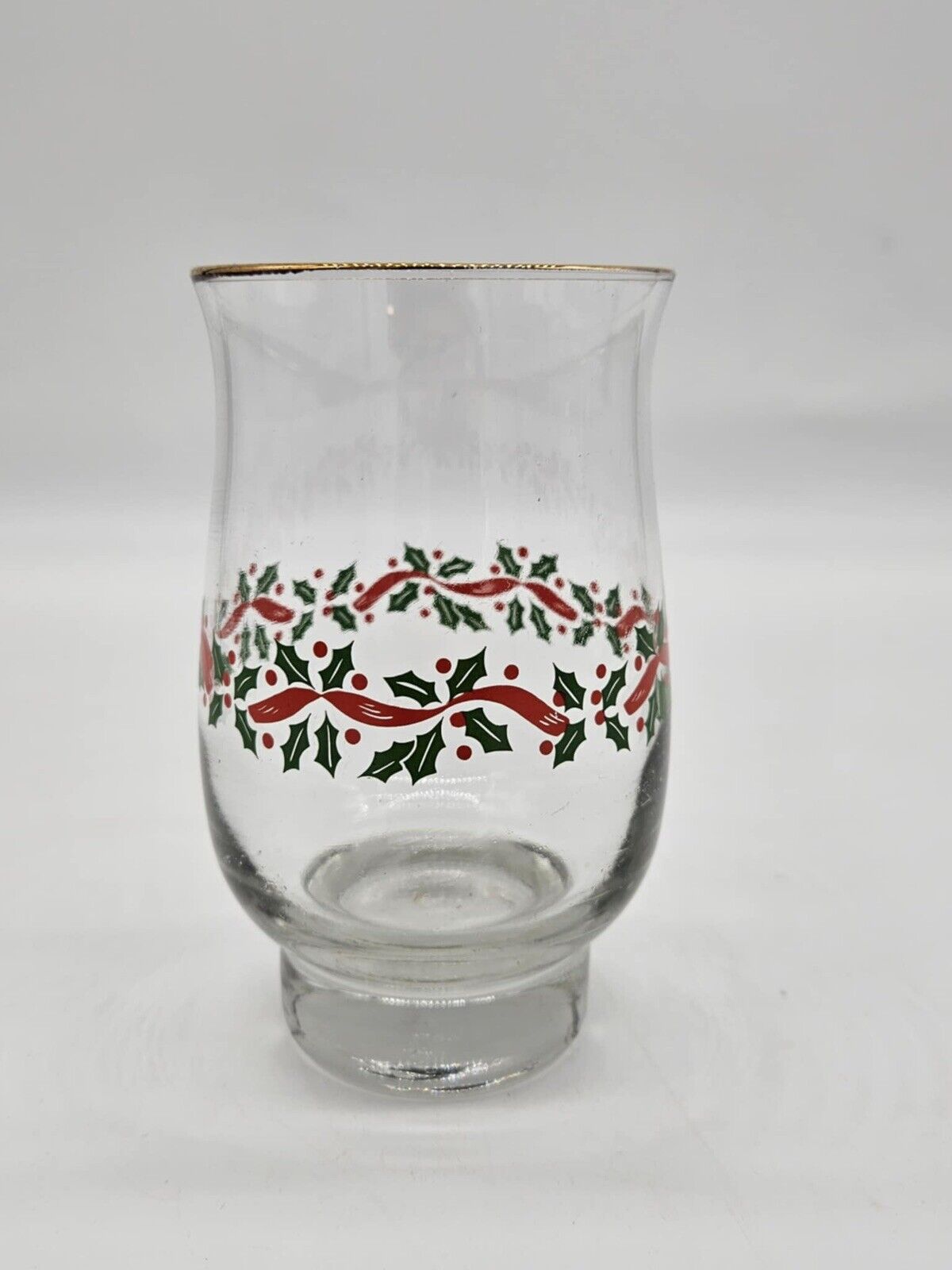 Vintage Christmas Holly Berry Ribbon Glass Gold Rim Arby's  5 1/4" Replacement