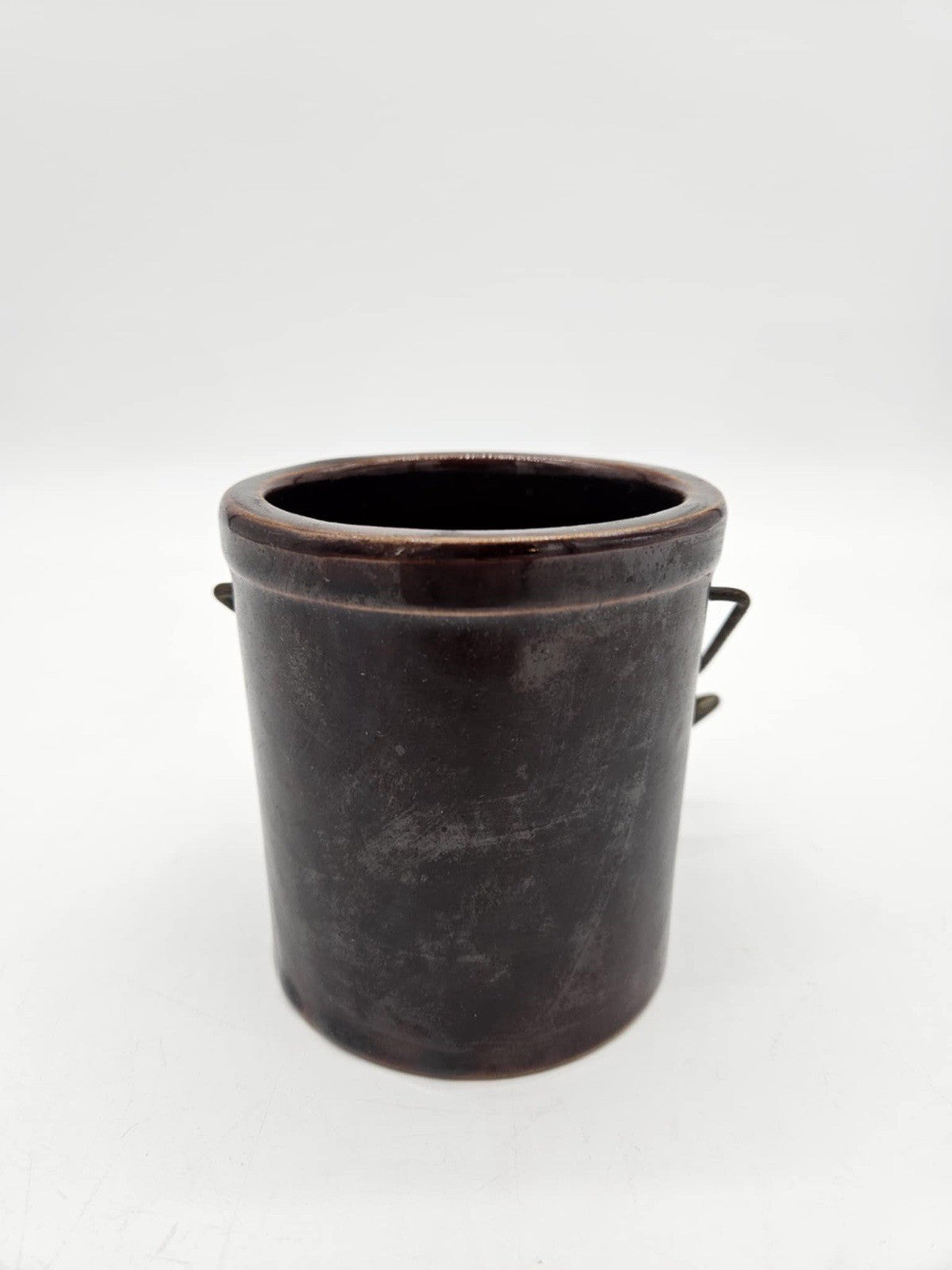 vintage brown cheese crock antique no lid in good condition 