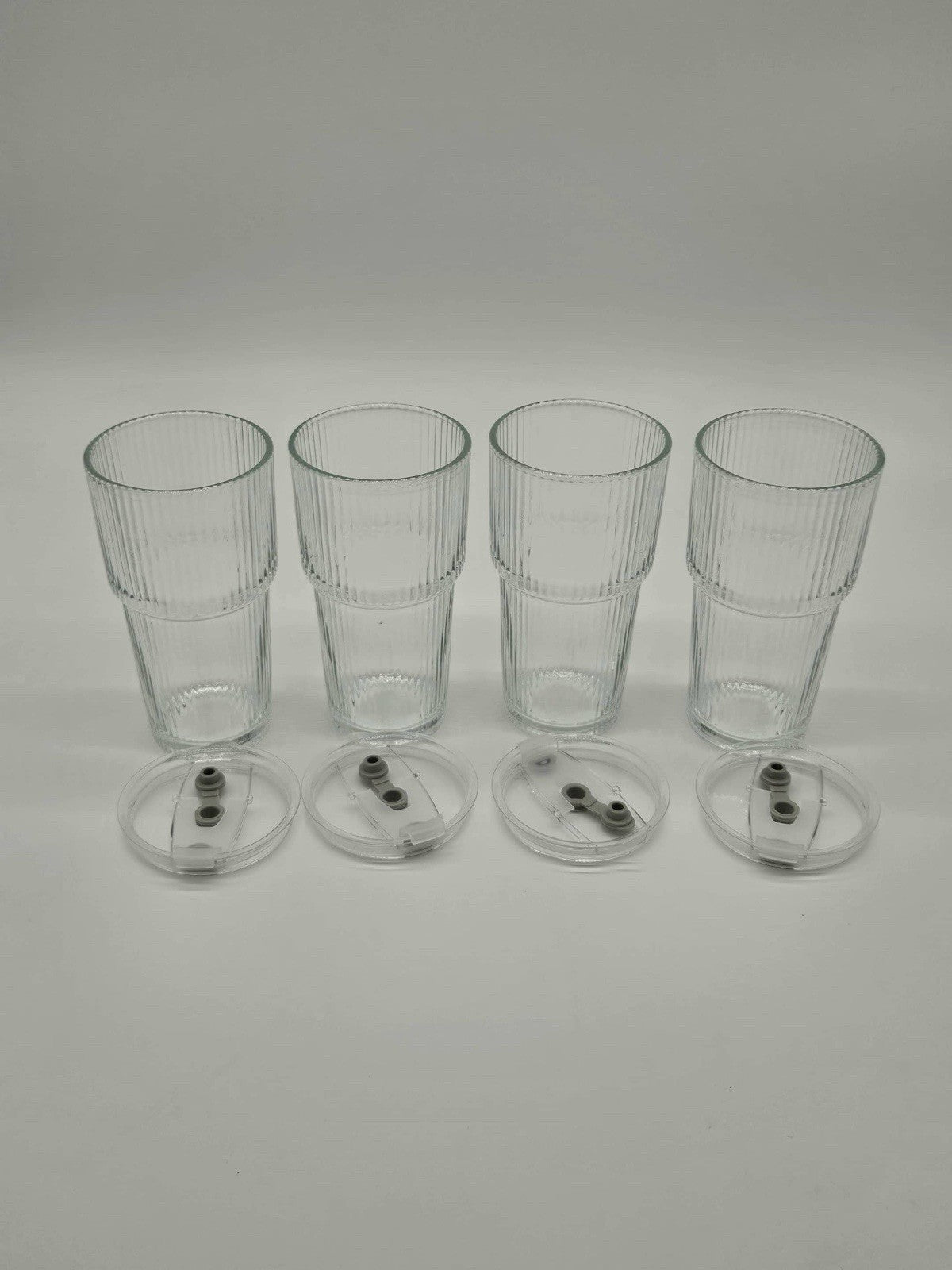 4 Pack 20oz Glass Cups with Lids, Vintage Ribbed Glassware
