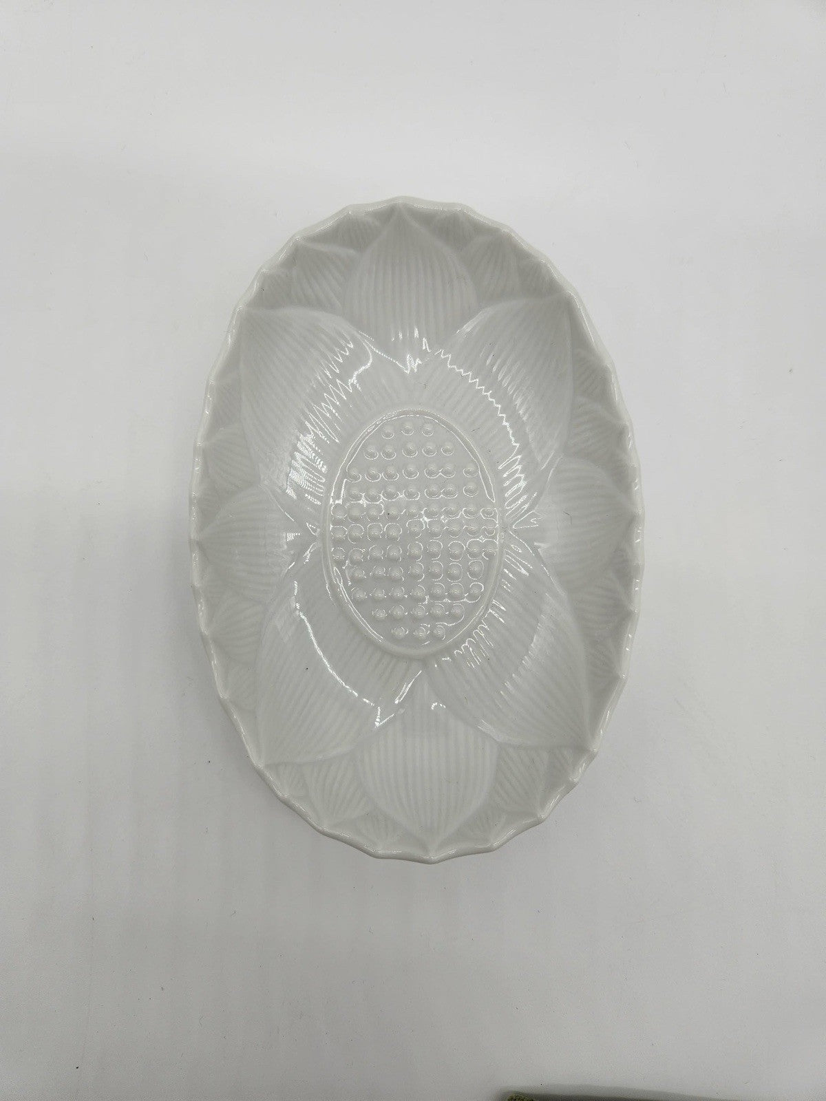 Vintage Milk Glass Deviled Egg Plate Oval Scalloped Edge