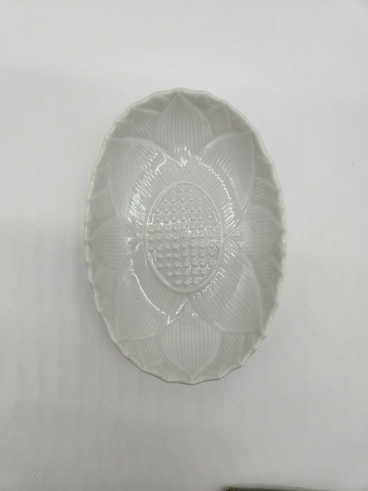 Vintage Milk Glass Deviled Egg Plate Oval Scalloped Edge