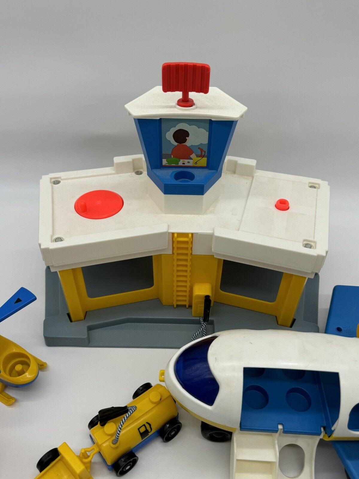 Vintage Fisher Price Little People Airport With Plane, Helicopter& Accessories