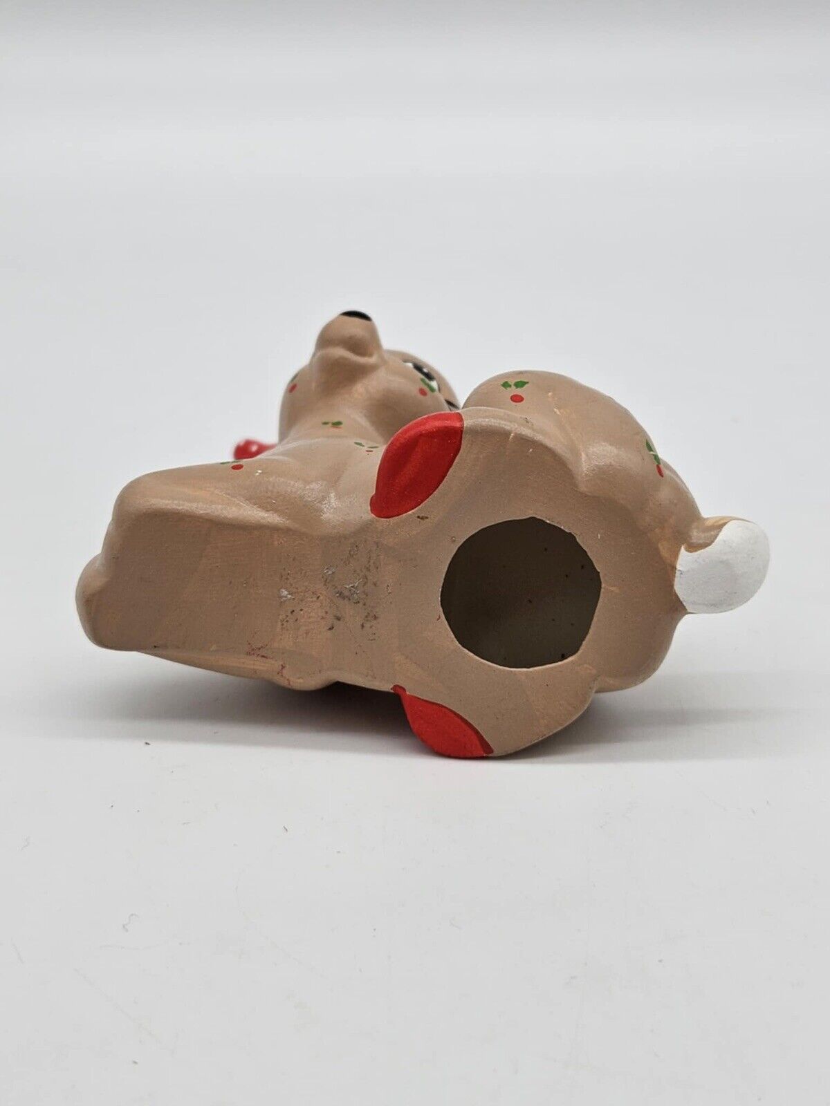 Vintage Kimple Mold Ceramic Shelf Laying Reindeer Quilted Look Hand Painted