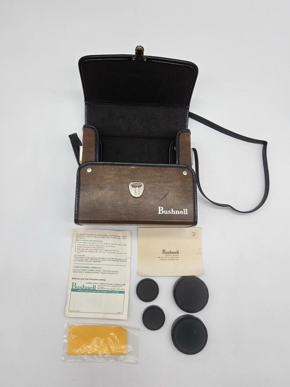 Vtg Bushnell Leather Hard Case Binoculars & Carry Strap 7.5 X 6 Small Brown