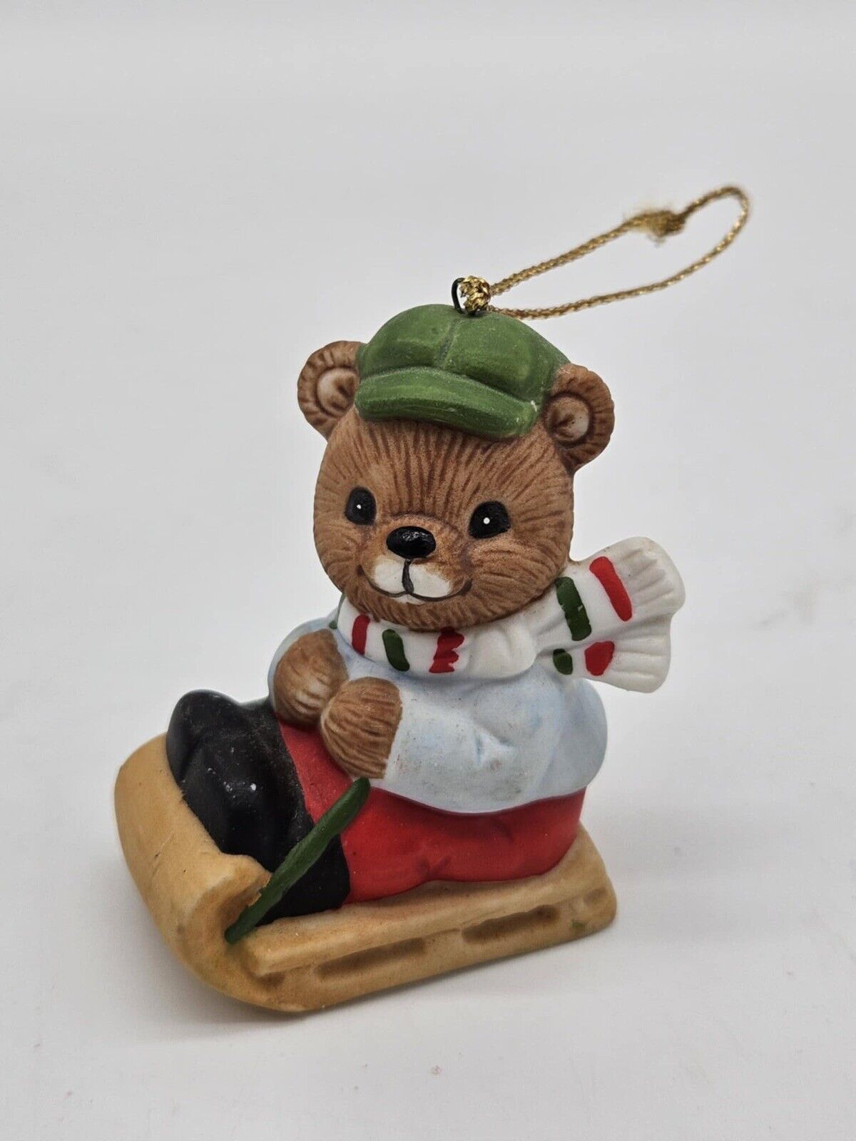 Vintage Homco Winter Bear Sled Scarf Winter Christmas Tree Ornament 5513