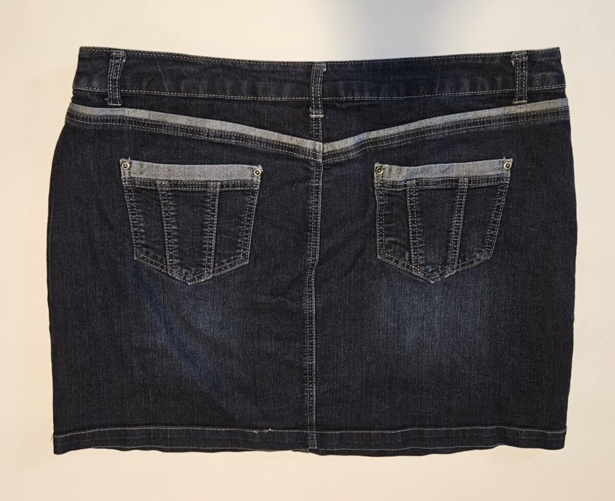 Christopher Banks Denim Jeans Skirt Sz 16 Blue Stretch Embellished Pockets Women