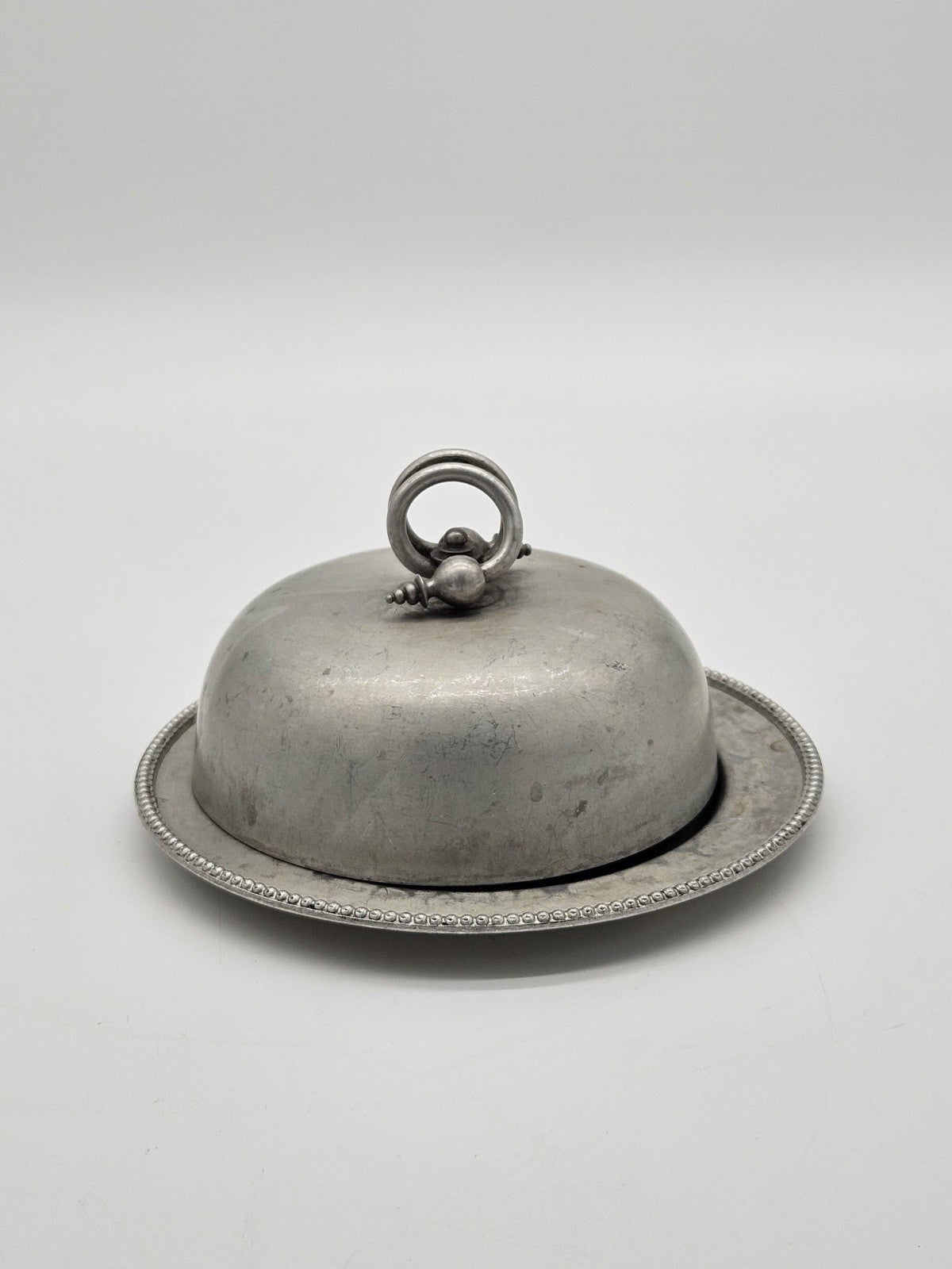 Vintage Silverplate Butter Dish With Lid Beaded Rim Serving Plate