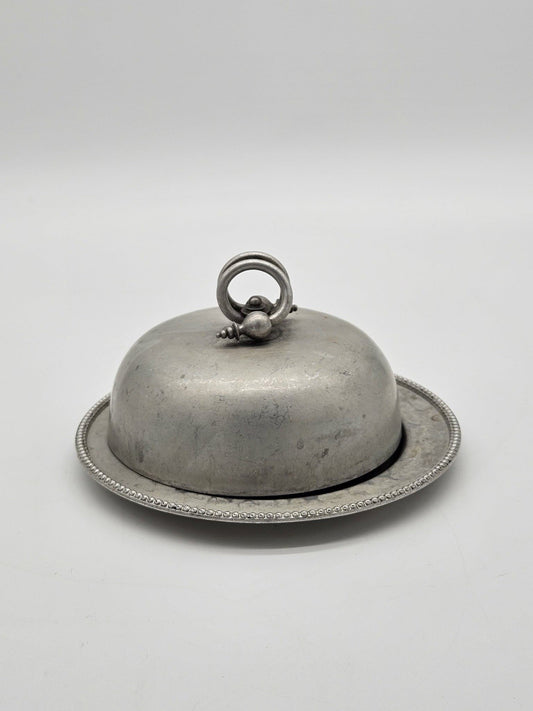 Vintage Silverplate Butter Dish With Lid Beaded Rim Serving Plate