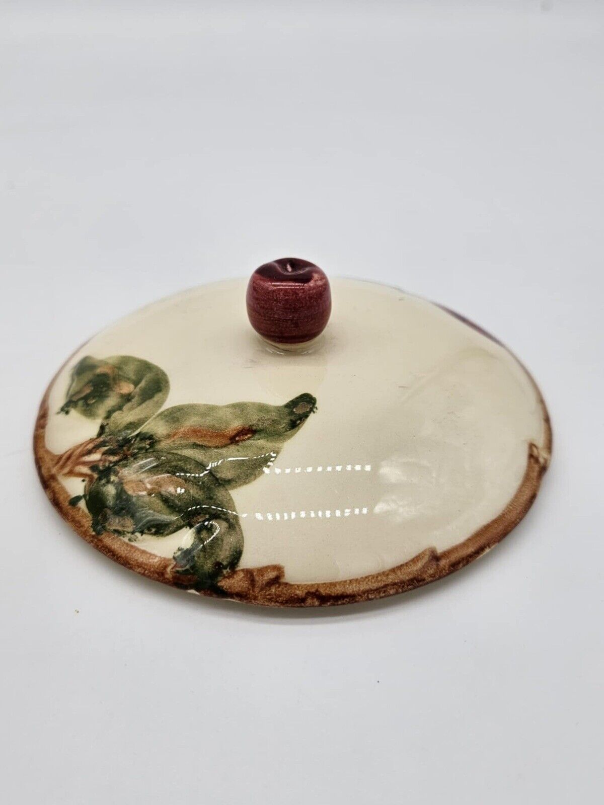 FRANCISCAN APPLEWARE Lidded French Onion SOUP BOWL w/Handle- 1940s Vtg Stoneware