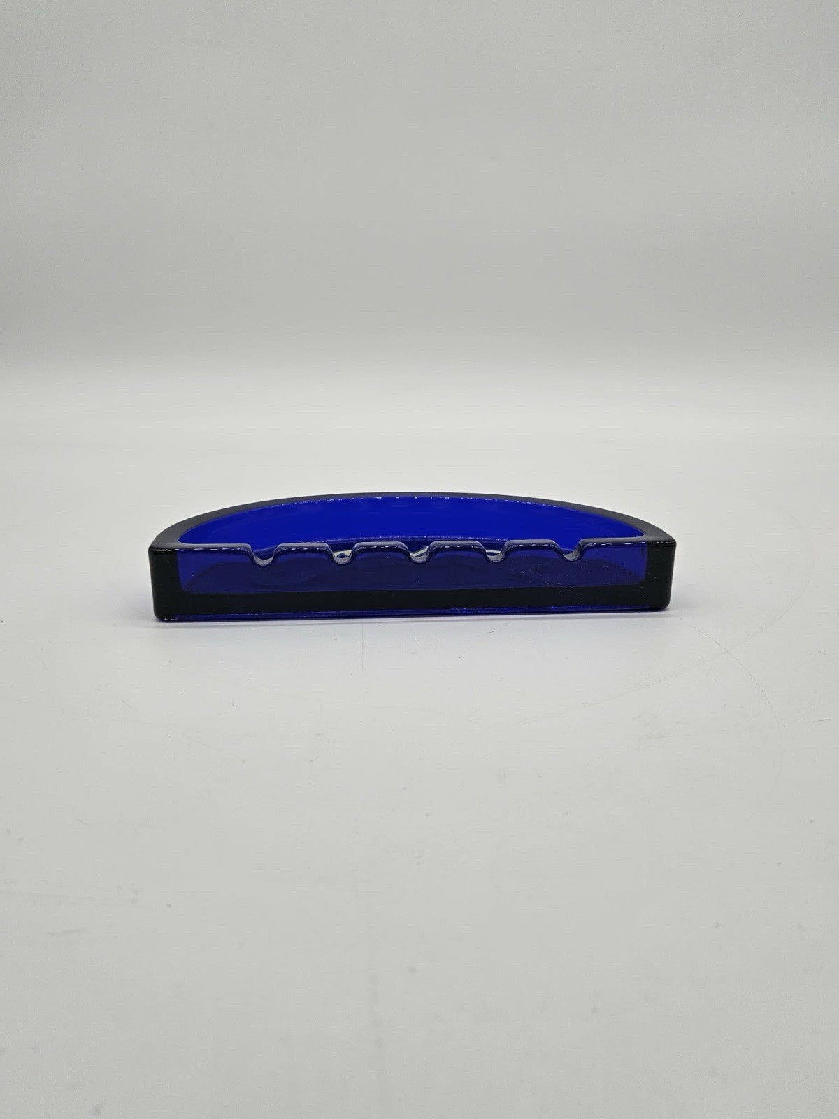 Camel Cobalt Blue Ashtray Glass Vintage Half Moon