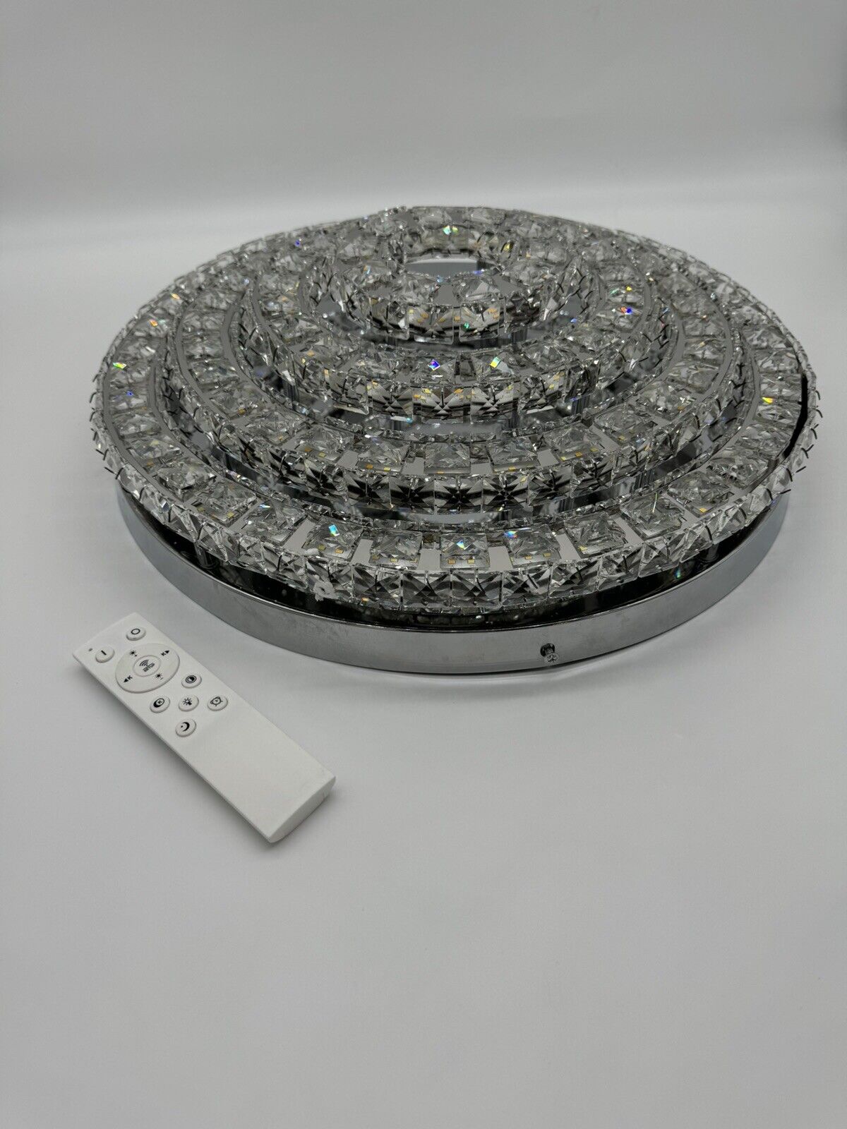 NIB 17.7" K9 Crystal Chandeliers LED Modern Chandelier 4 Round Stainless Steel