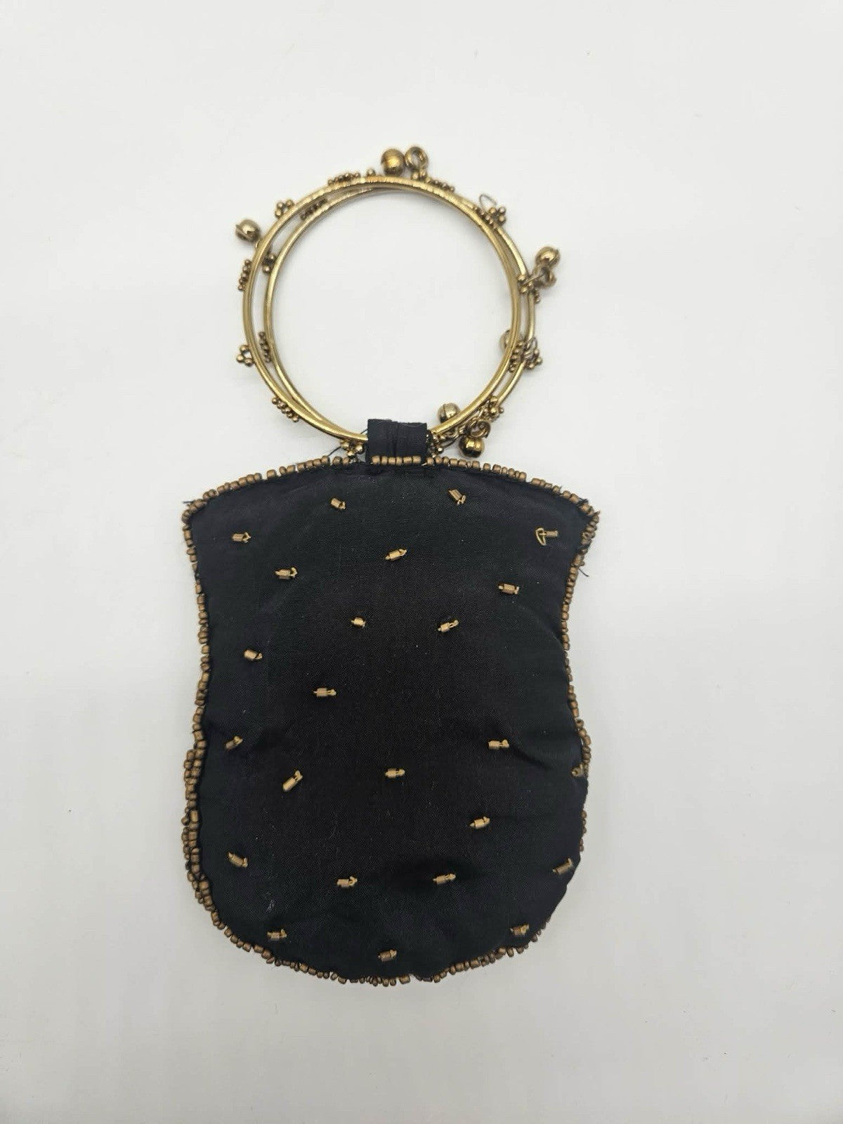 Two’s Company Black/Gold Beaded Wristlet Bag 7-1/2”