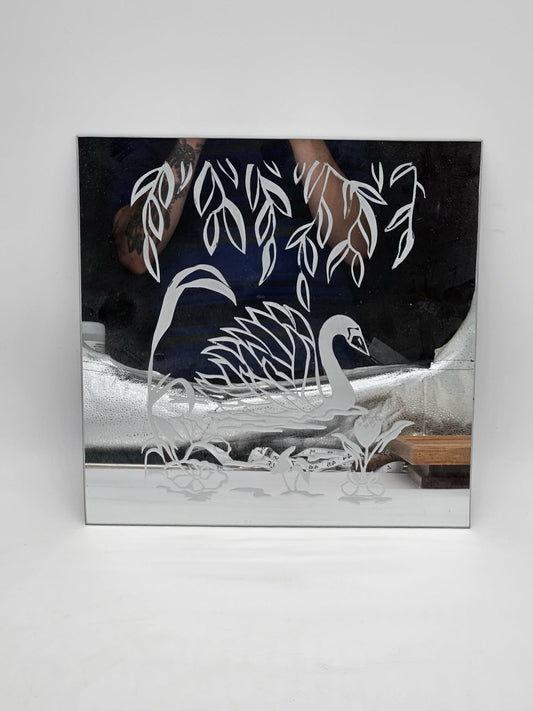 Etched Swan Mirror Wall Art – Floral Nature Design