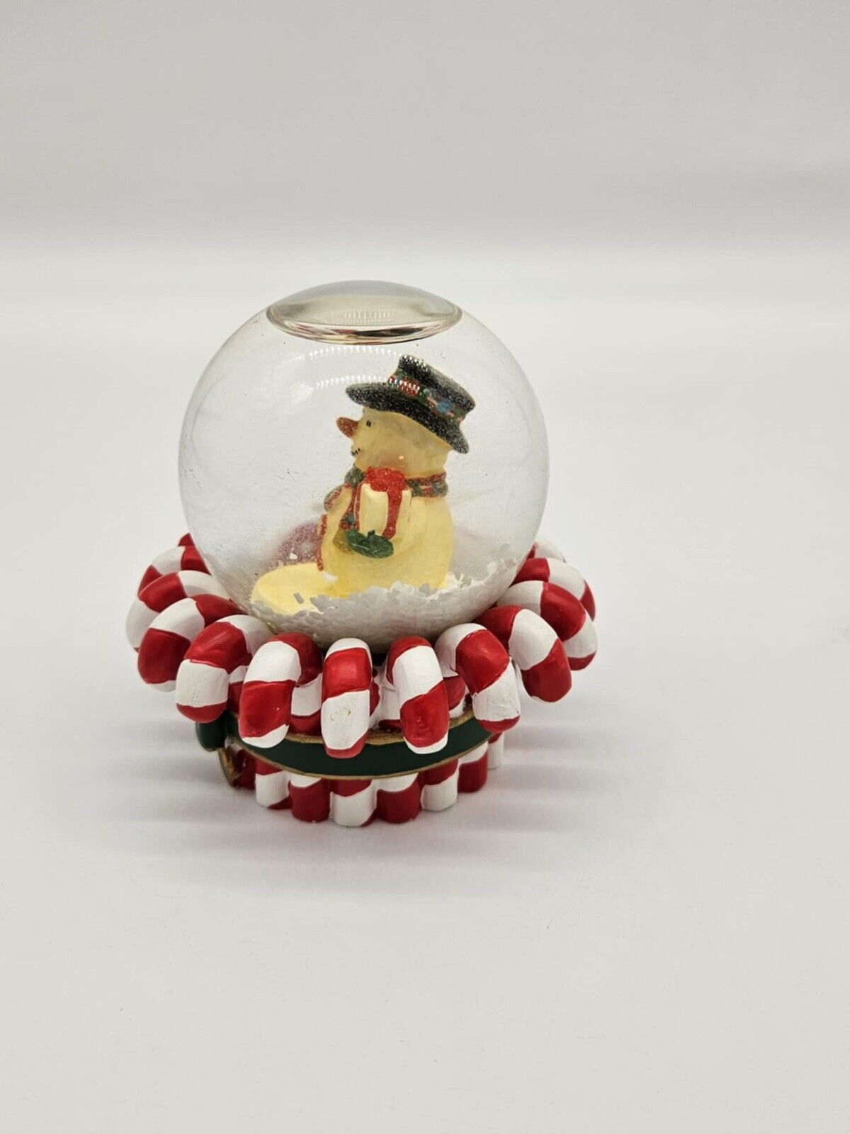 Mini Vintage Christmas Snow Globe Snowman w/ Presents Row of Candy Canes