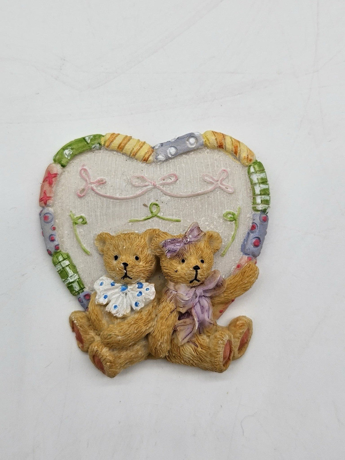 Set of 6 Vintage Teddy Bear Heart Magnets Valentine Resin Fridge Magnets