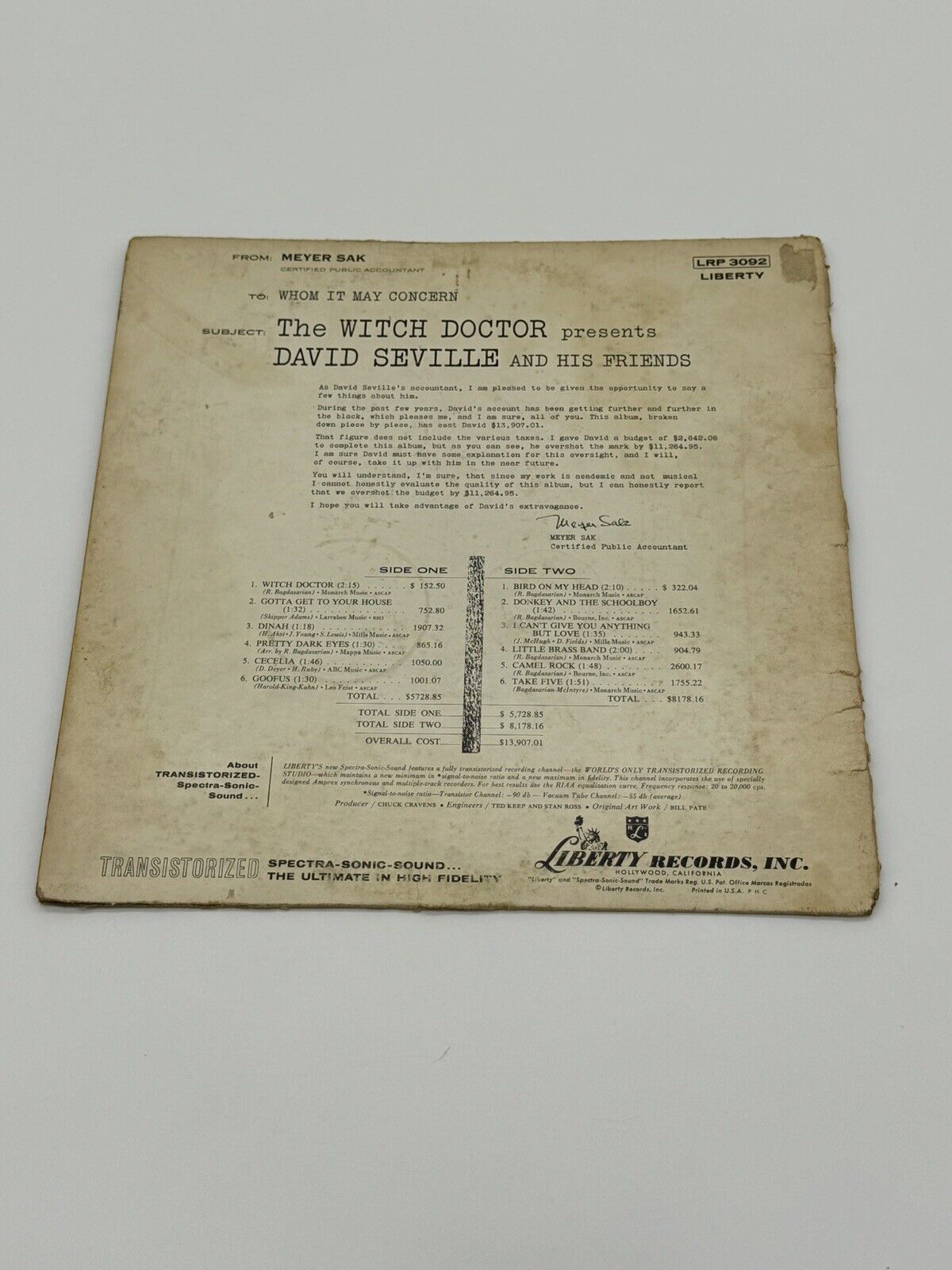 RARE LP David Seville...and his friends "The Witch Doctor" Liberty Mono LRP 3092