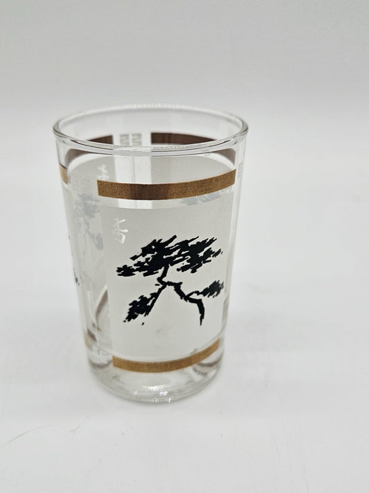MCM ANCHOR HOCKING HIGH BALL GLASS BONSAI DESIGN W/GOLD ACCENTSROC