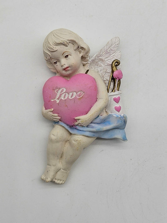 Vintage Cherub Angel Love Heart Magnet Resin Valentine Decor