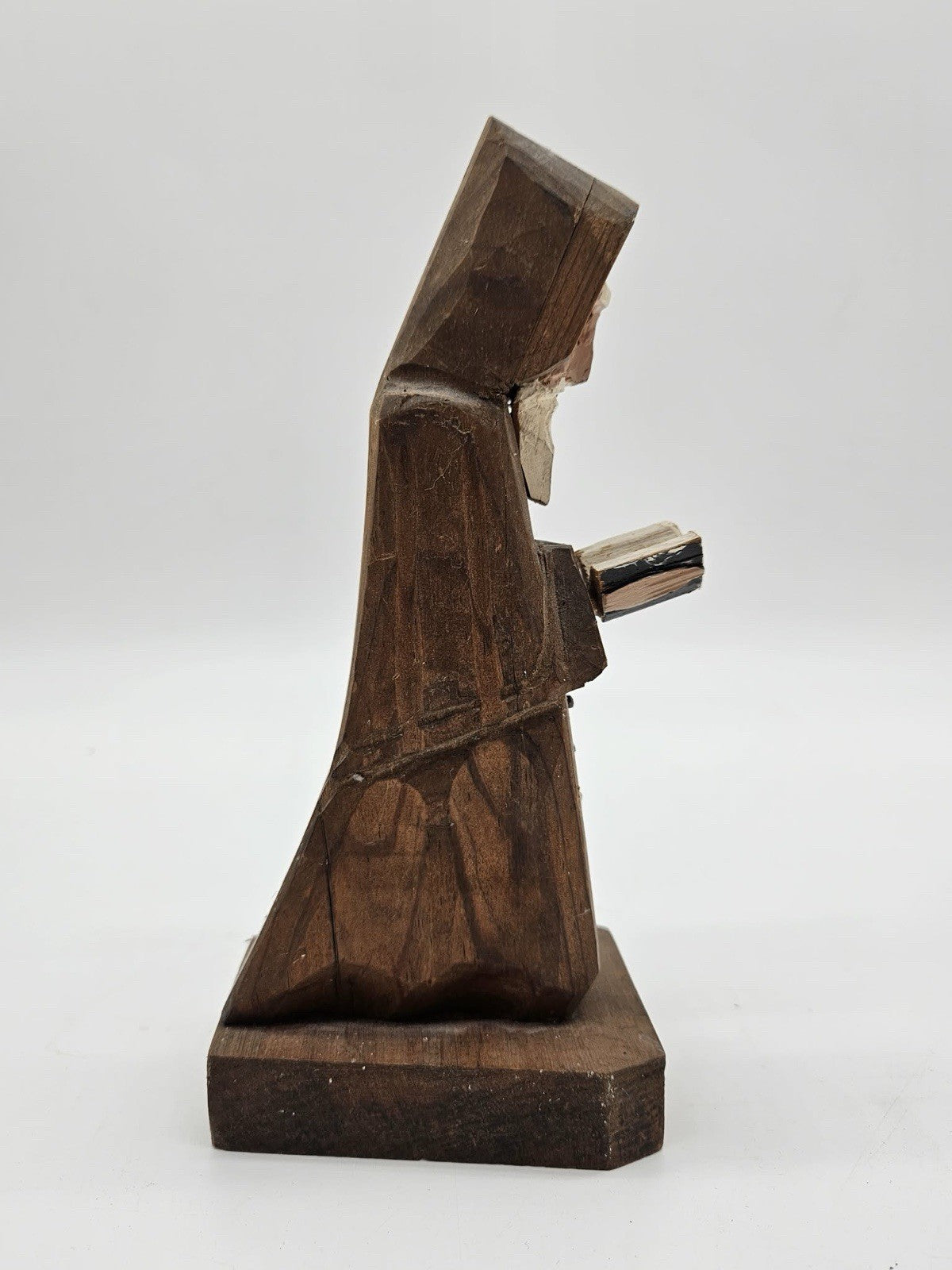 Vintage Hand Carved Wooden Monk Priest Praying Bible Folk Art Mexico