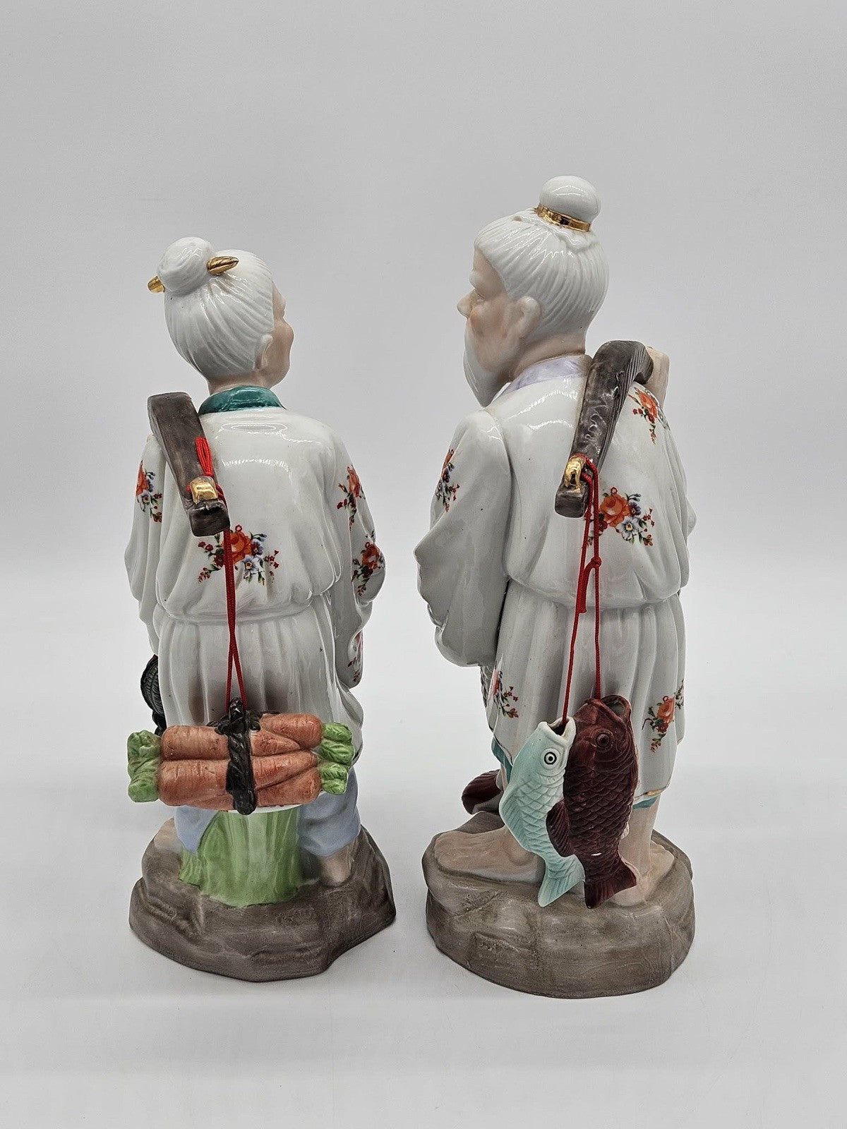 Heavy Weight 1960s 13.5-14" Rare Ceramic Porcelain Old Chinese Couple Working