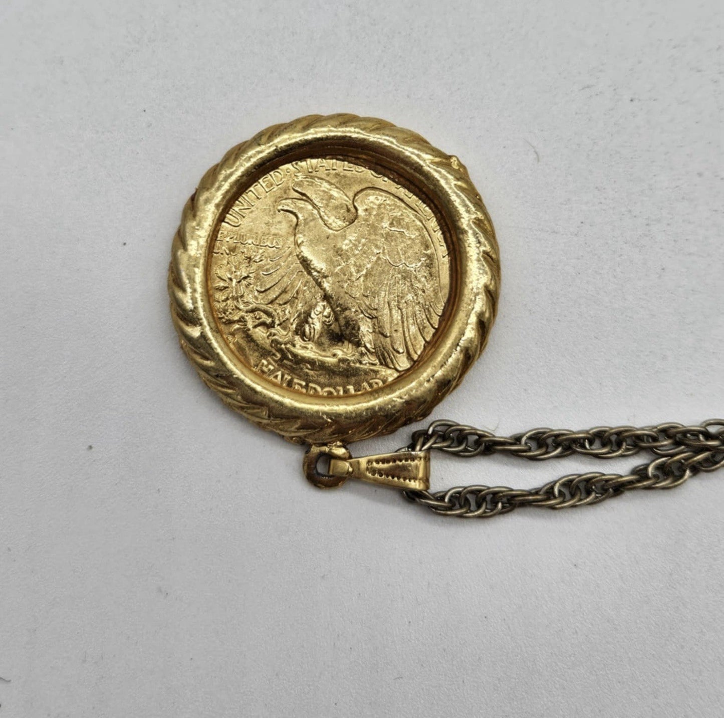 Vintage 1943 Gold Plated Walking Liberty Pendant