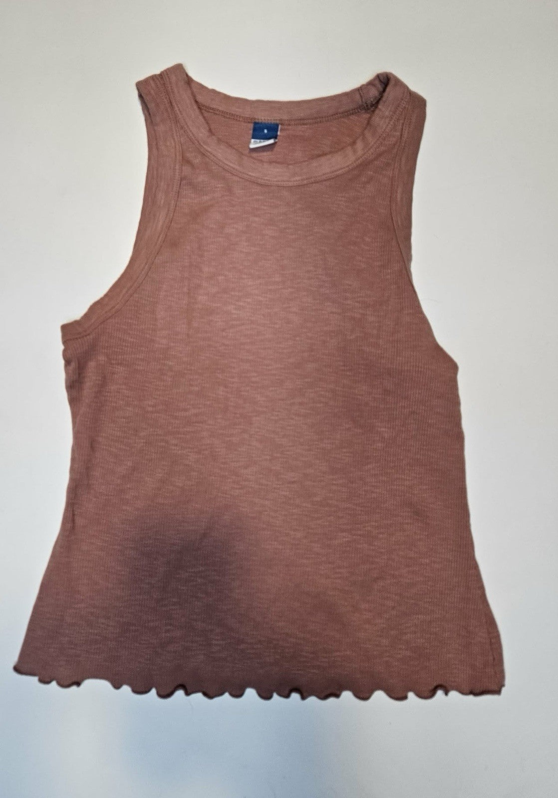 Skyler & Jade Mauve Ribbed High Neck Tank Top Lettuce Hem Size S