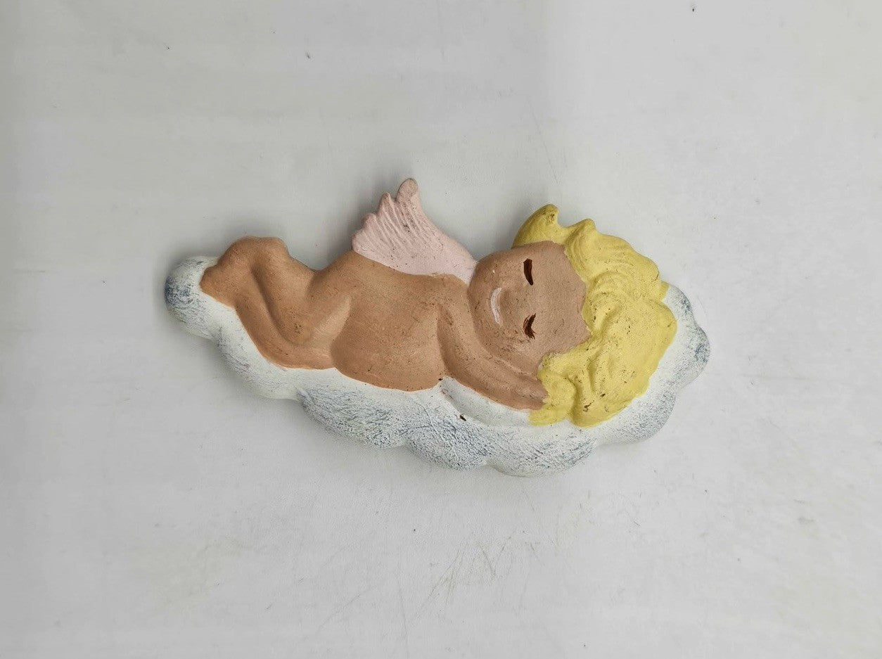 Vintage Sleeping Cherub Angel Fridge Magnet Resin Blond Cupid Cloud