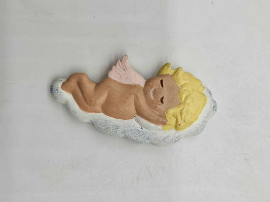 Vintage Sleeping Cherub Angel Fridge Magnet Resin Blond Cupid Cloud