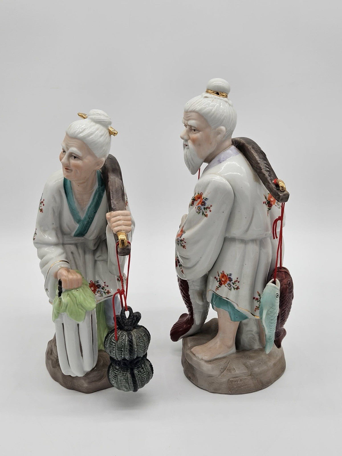 Heavy Weight 1960s 13.5-14" Rare Ceramic Porcelain Old Chinese Couple Working