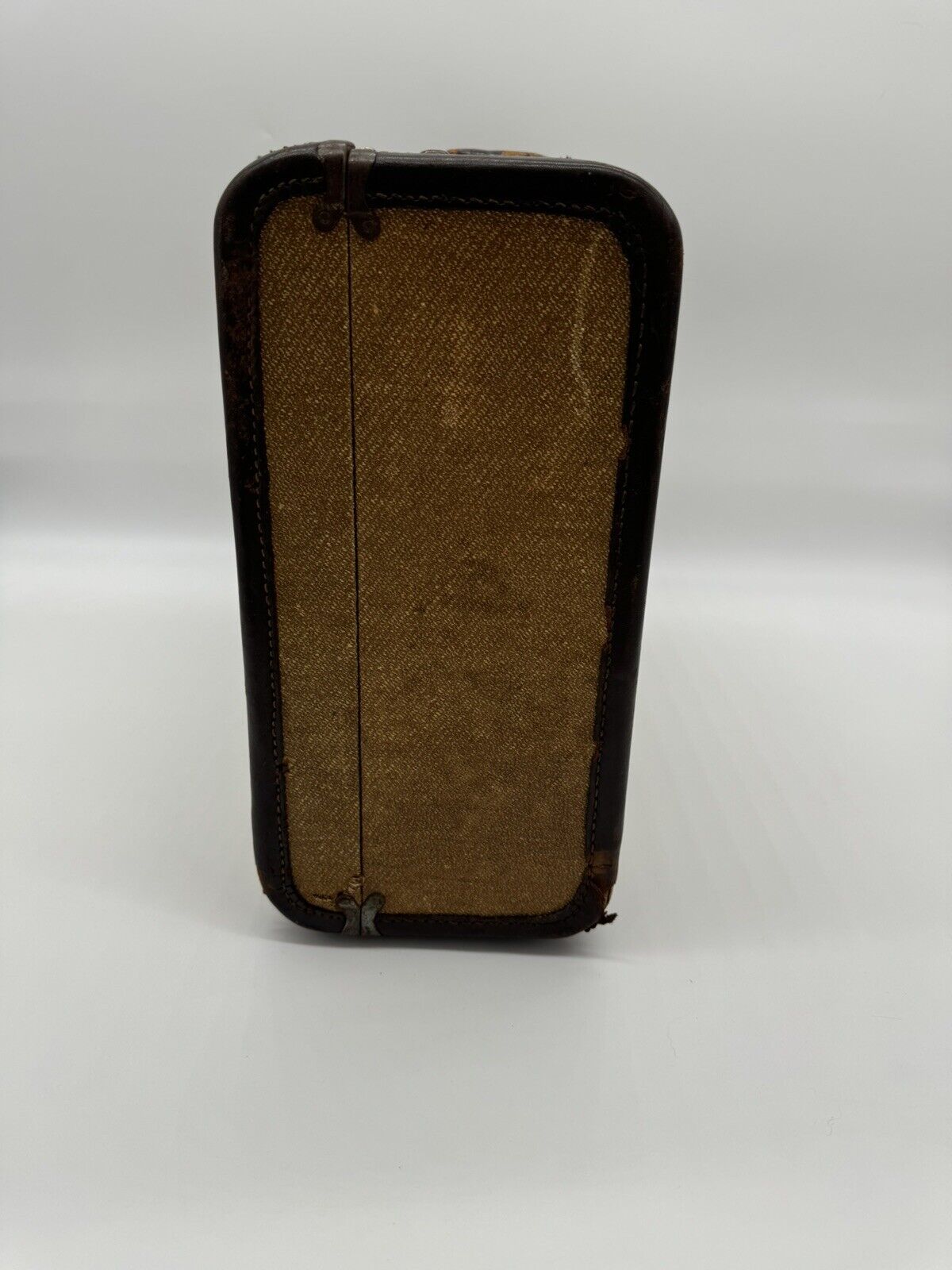 Vintage 1930-40s  Striped Suitcase By Crown W/Leather Trim