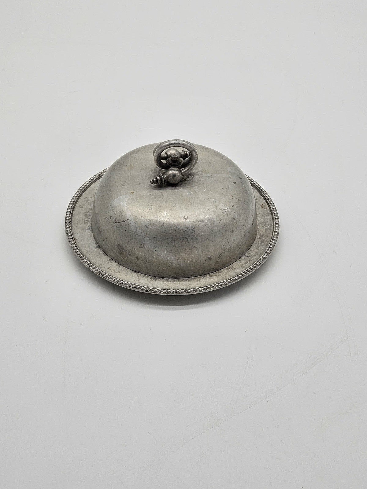 Vintage Silverplate Butter Dish With Lid Beaded Rim Serving Plate