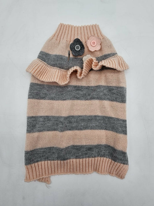 Vibrant Life Pink Gray Striped Dog Sweater Size Small Floral Accent - Small