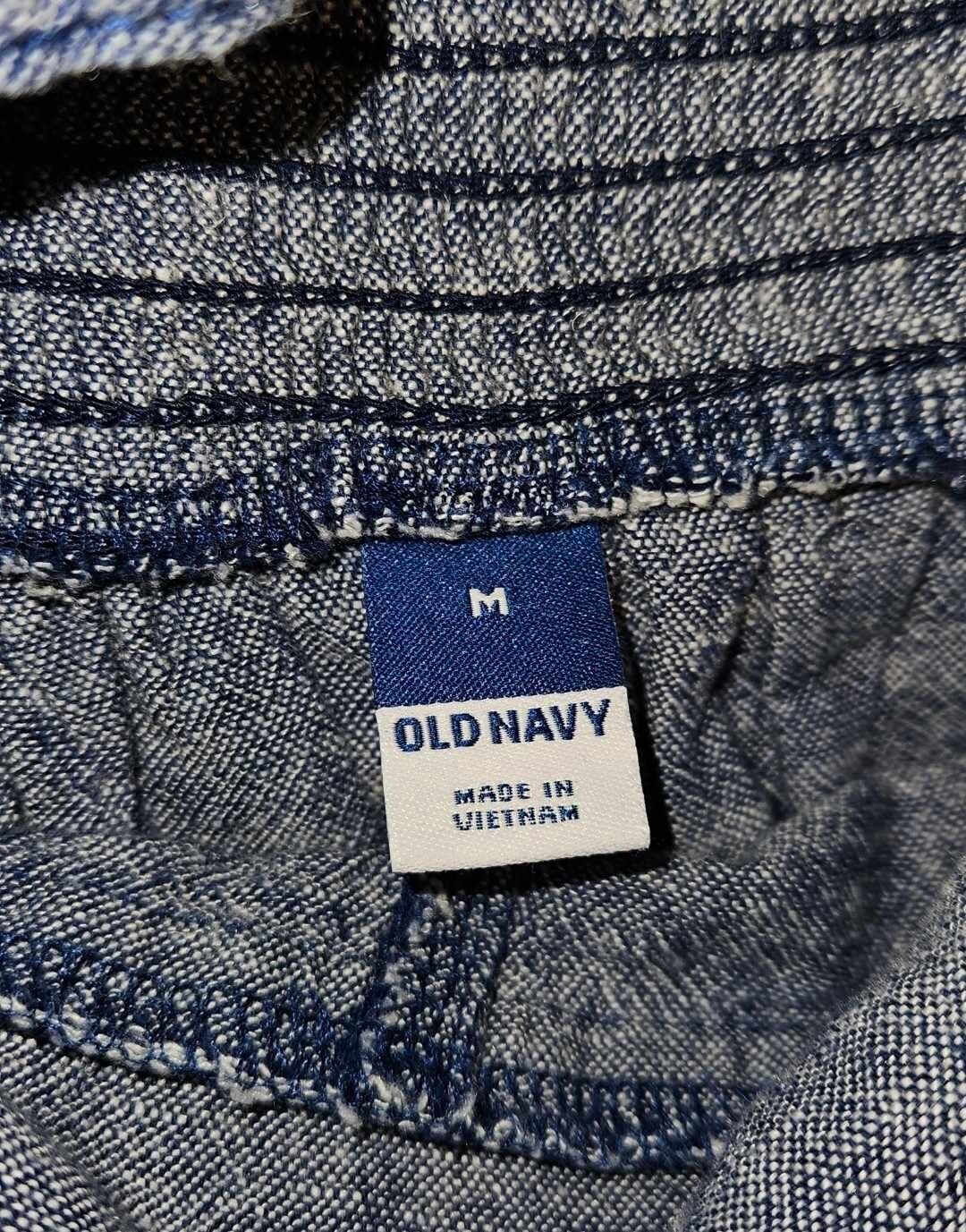 Old Navy Jumpsuit Womens Sz M Blue Linen Blend Smocked Wide Leg Overall