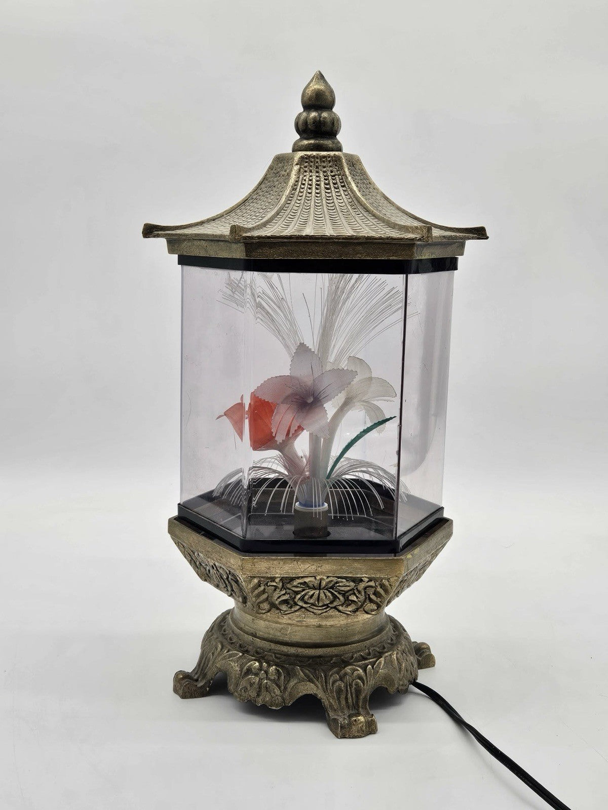 Vintage Fiber Optic Flower Lamp Light Pagoda Style Rotates - WORKS - Needs Bulb