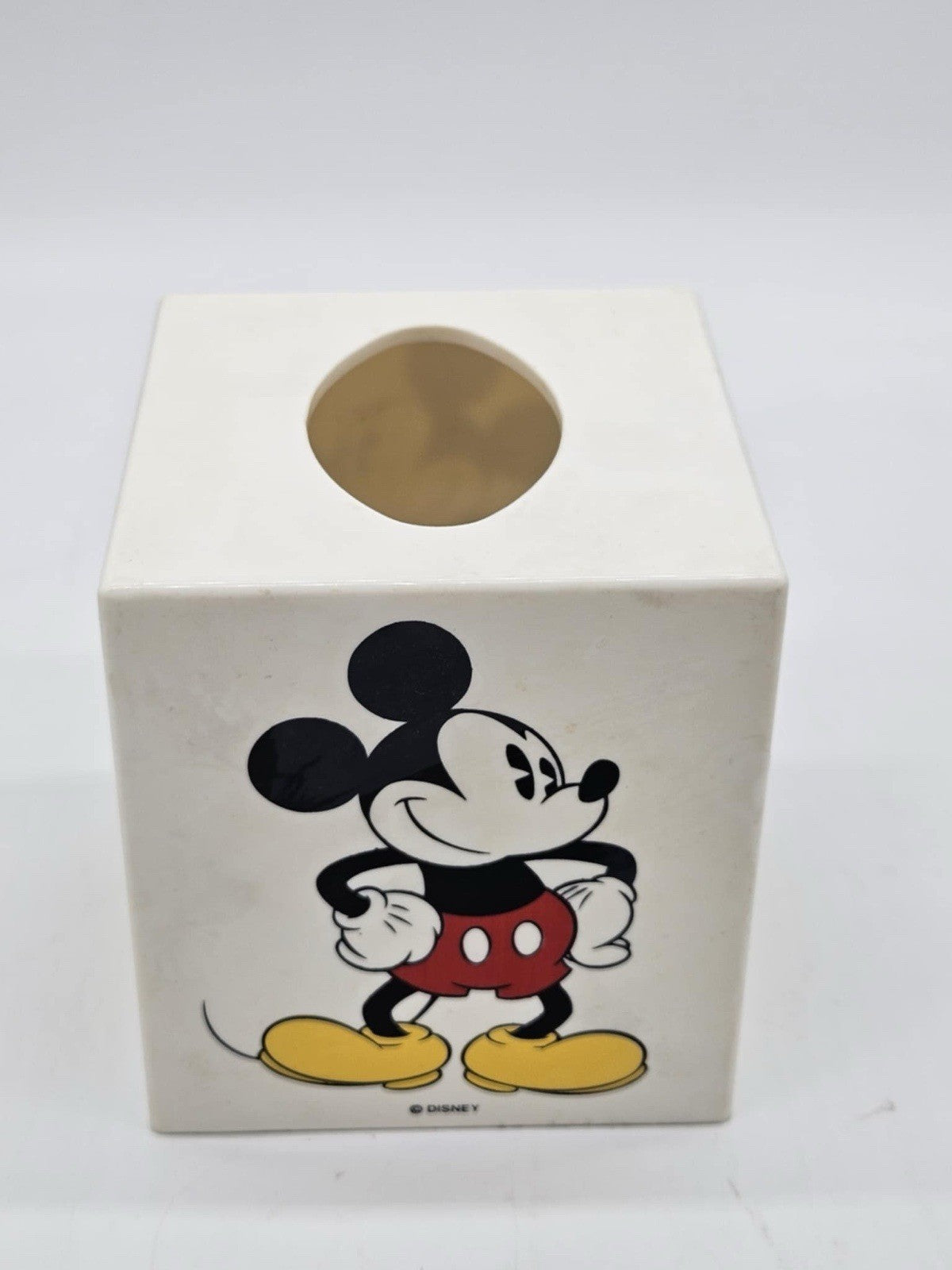 Vintage Walt Disney Mickey Mouse Tissue Box Cover Holder Square Plastic 6x5x5”