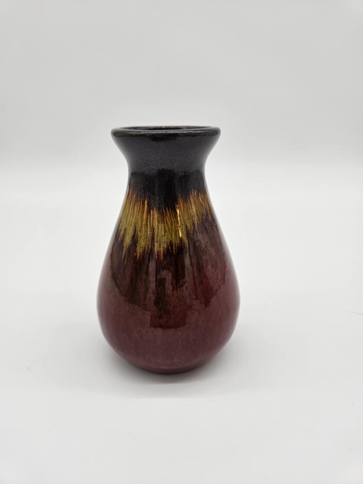 Vintage Elegant Expressions Mini Red Reactive Ceramic Bottle Vase 5” X 3”