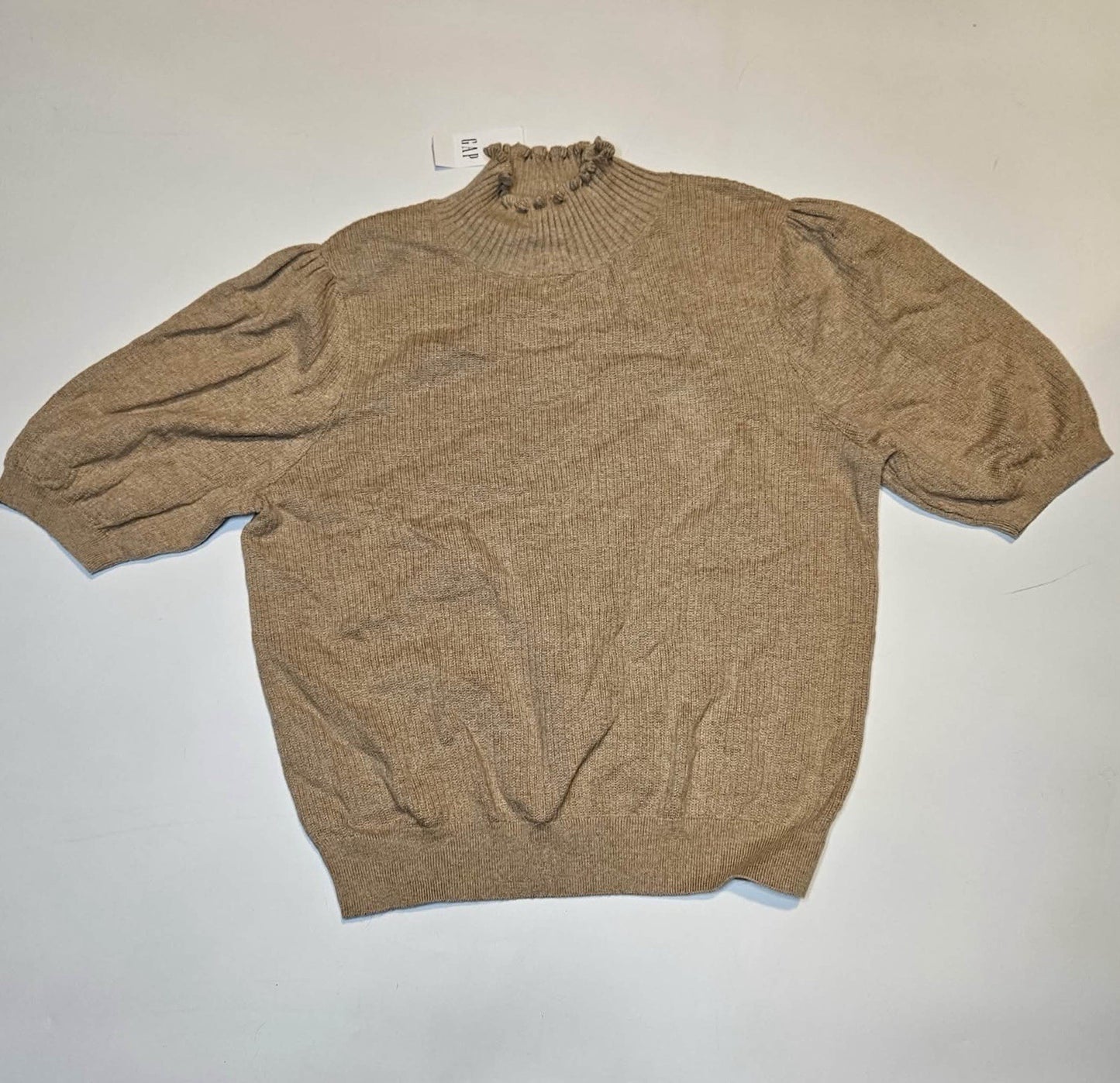 GAP Women’s Ribbed Knit Mock Neck Ruffle Collar Short Sleeve Sweater Sz S NWT