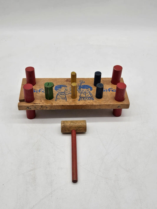Vintage 1950s Sifo Wooden Hammer Peg Toy with Mallet