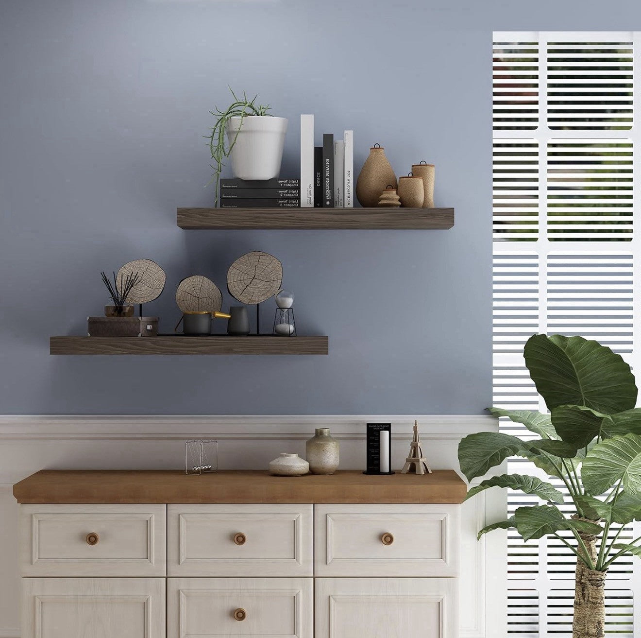 Floating Shelves for Wall- 17 Inch Natural Wood Shelves for 17" Rustic Brown