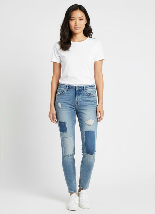 Lucky Brand Distressed Skinny Jeans Womens Size 2/26 Light Wash Patched Stretch