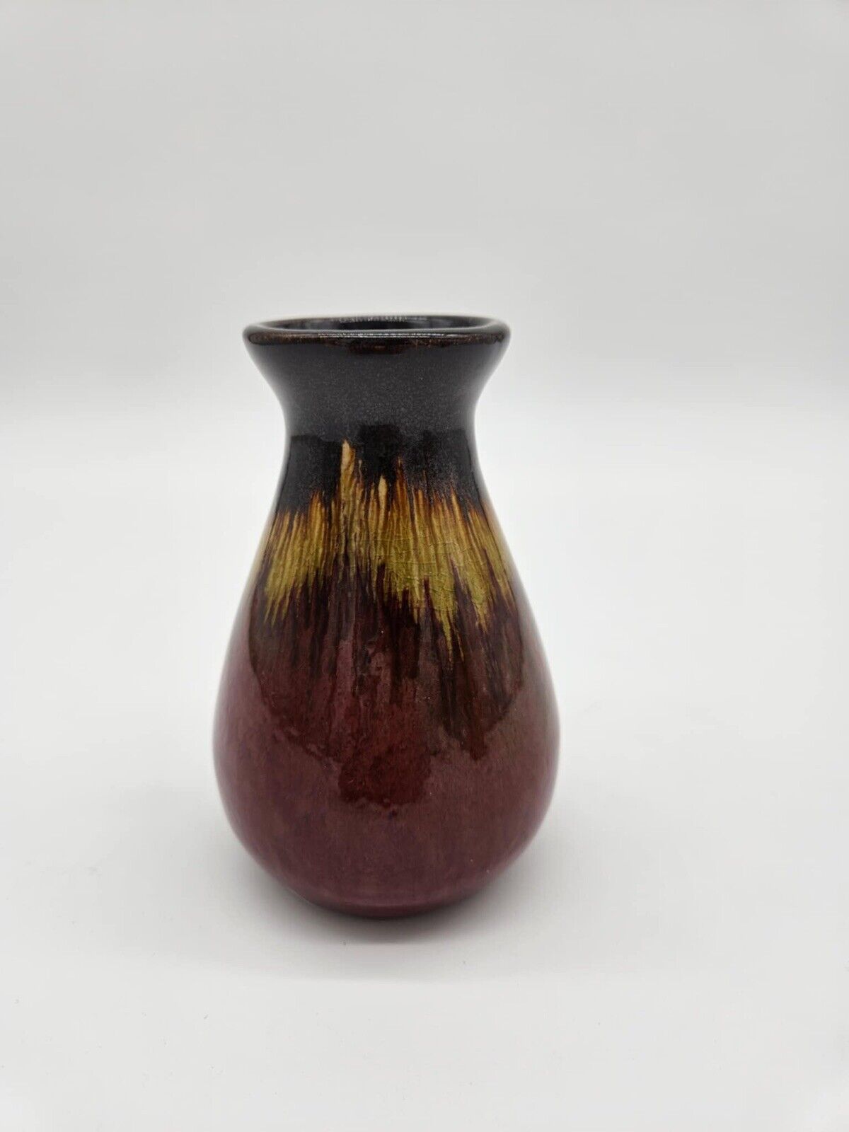 Vintage Elegant Expressions Mini Red Reactive Ceramic Bottle Vase 5” X 3”