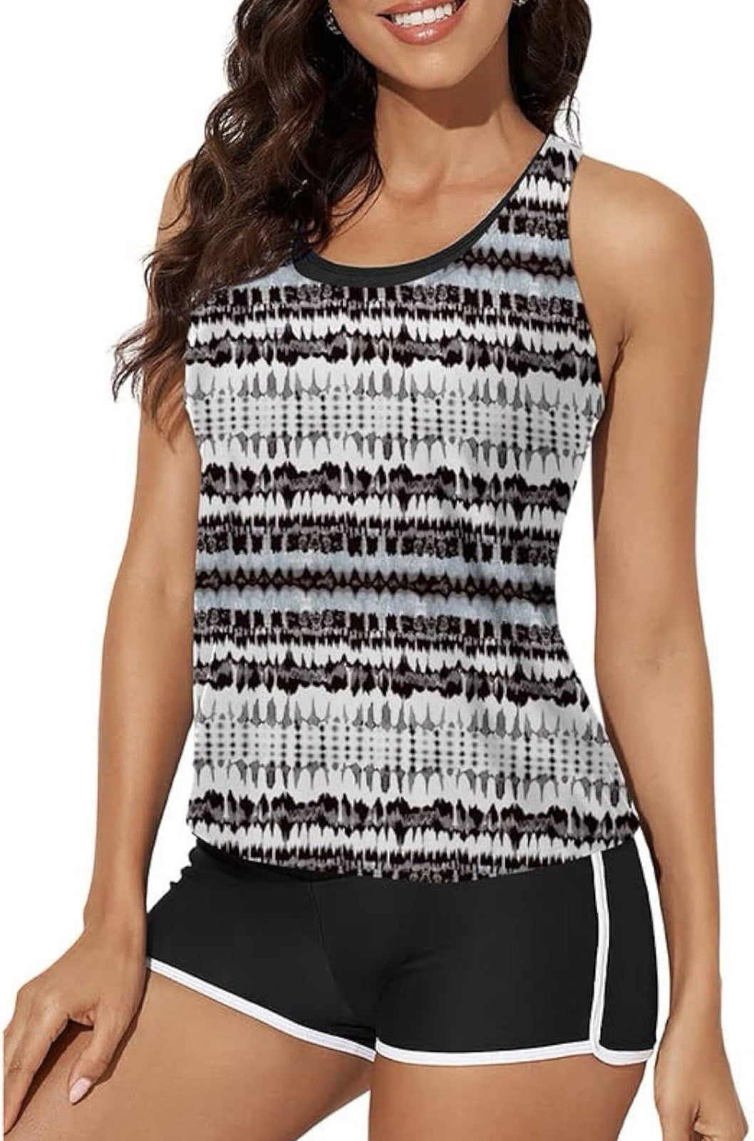 Black White 3 Piece Tankini Swimsuits for Women Athletic Bathing Suits Swim M