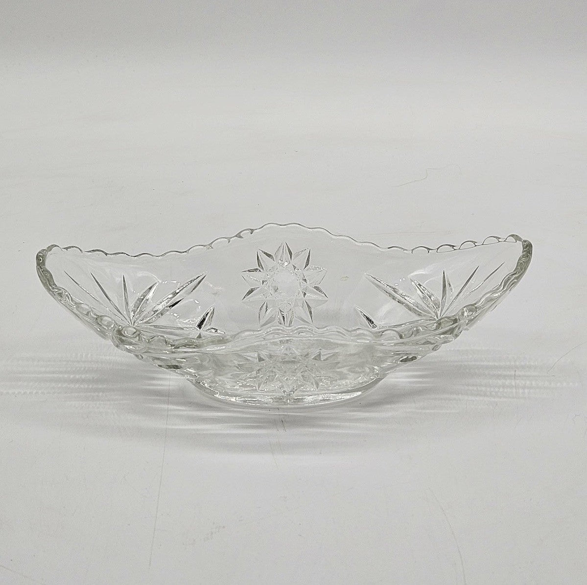 Vintage Candy/ Nut Dish Oval Clear Cut Glass Anchor Hocking Star of David