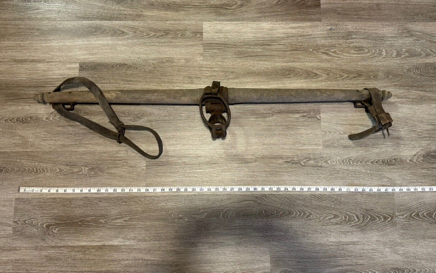 VINTAGE ANTIQUE PRIMITIVE HORSE OX HARNESS HITCH SINGLE TREE YOKE WOOD IRON 48"