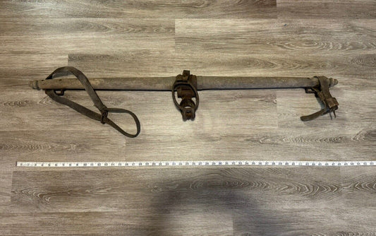 VINTAGE ANTIQUE PRIMITIVE HORSE OX HARNESS HITCH SINGLE TREE YOKE WOOD IRON 48"