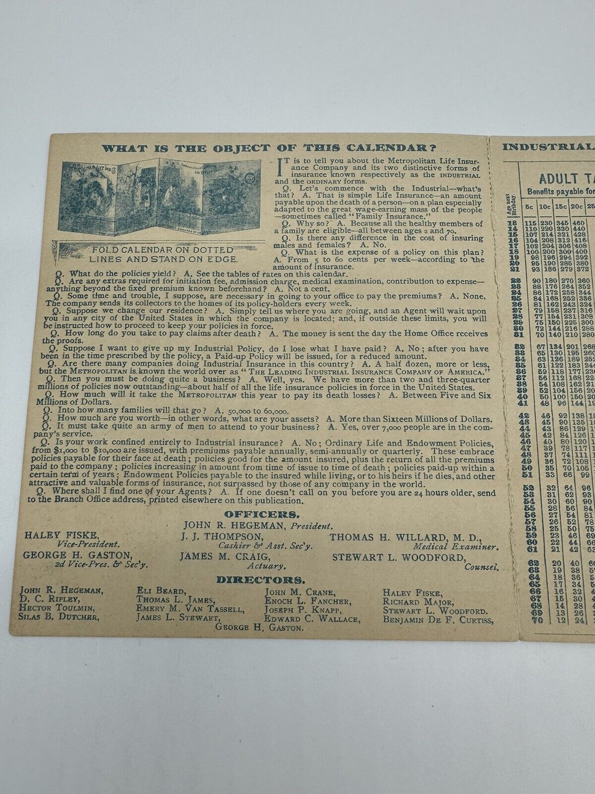 Antique VTG 1893 Calendar - THE METROPOLITAN LIFE INSURANCE CO  **MINT**