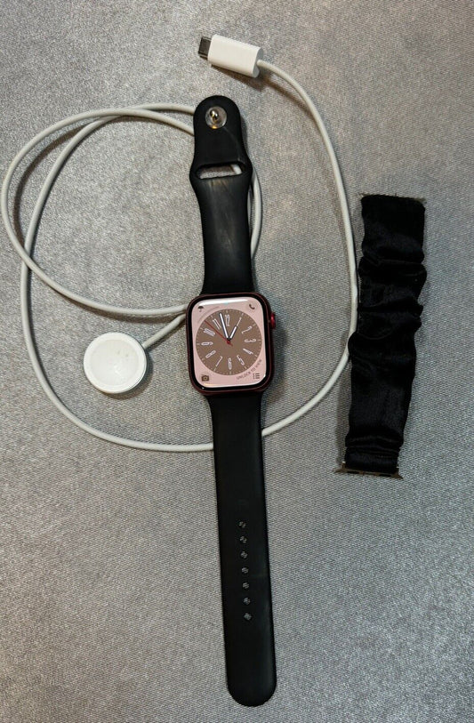Apple Watch Series 7 45mm Red Aluminum Case with Black Sport Band & Cord JWL
