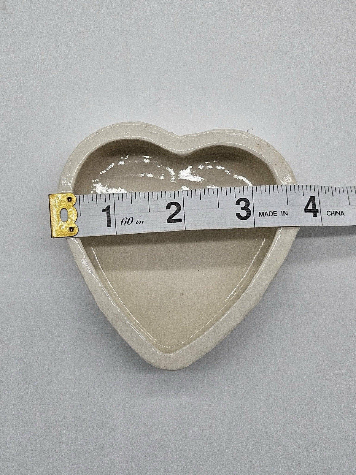 Vintage Ceramic Heart Trinket Box Rose Relief Signed Teresa 1986