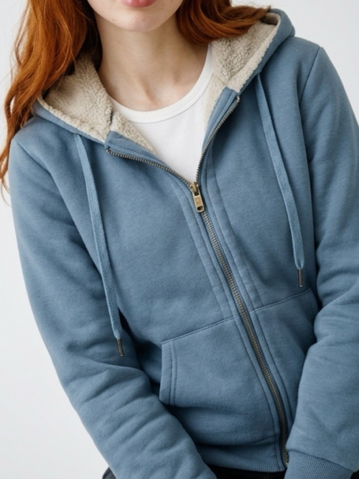 YeoKou Women’s Sherpa Lined Zip Hoodie Blue Size M