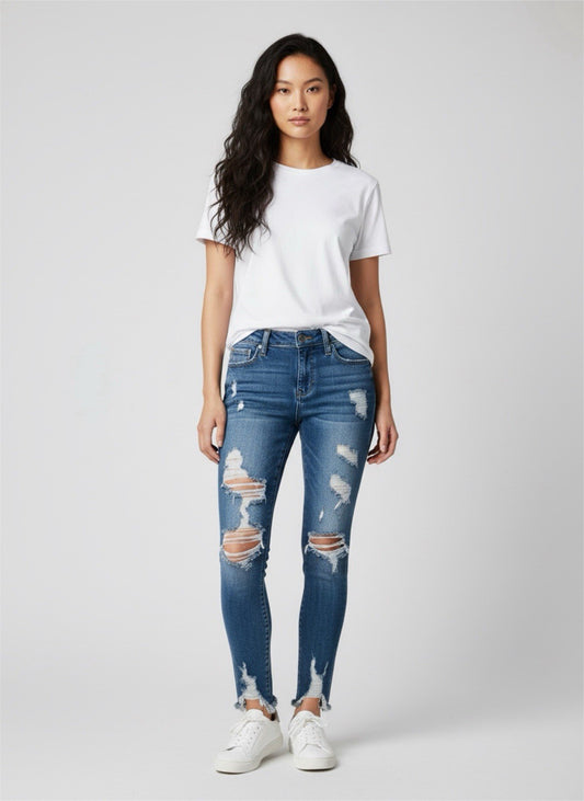 Cello Women’s Distressed Skinny Jeans Size 3 Blue Denim Raw Hem Stretch